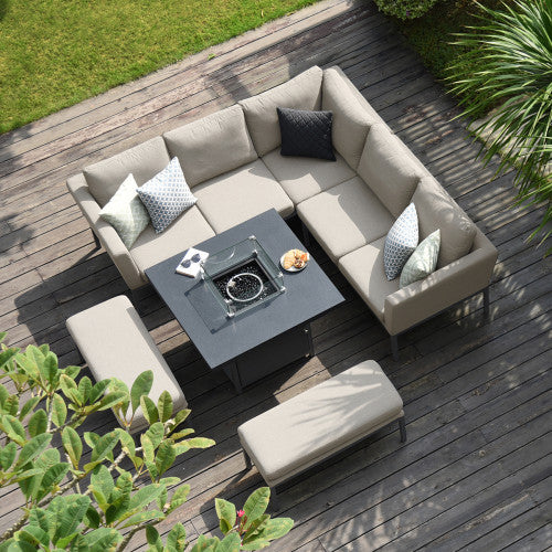 Maze Pulse Corner Sofa: Fire Pit Table Dining Set - Alfresco Heat