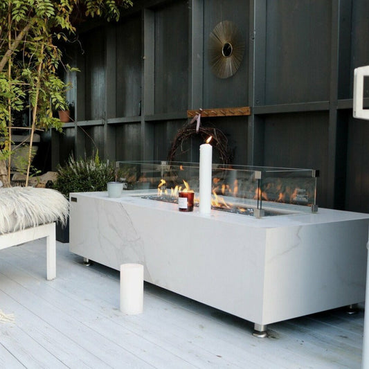 Elementi Fire White Carrara Gas Fire Pit Table - Alfresco Heat