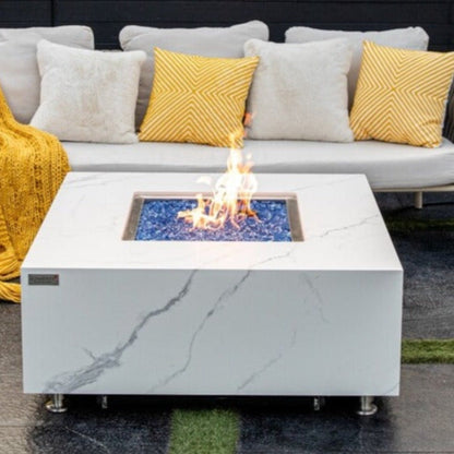 Elementi Fire Bianco Marble Gas Fire Pit Table - Alfresco Heat