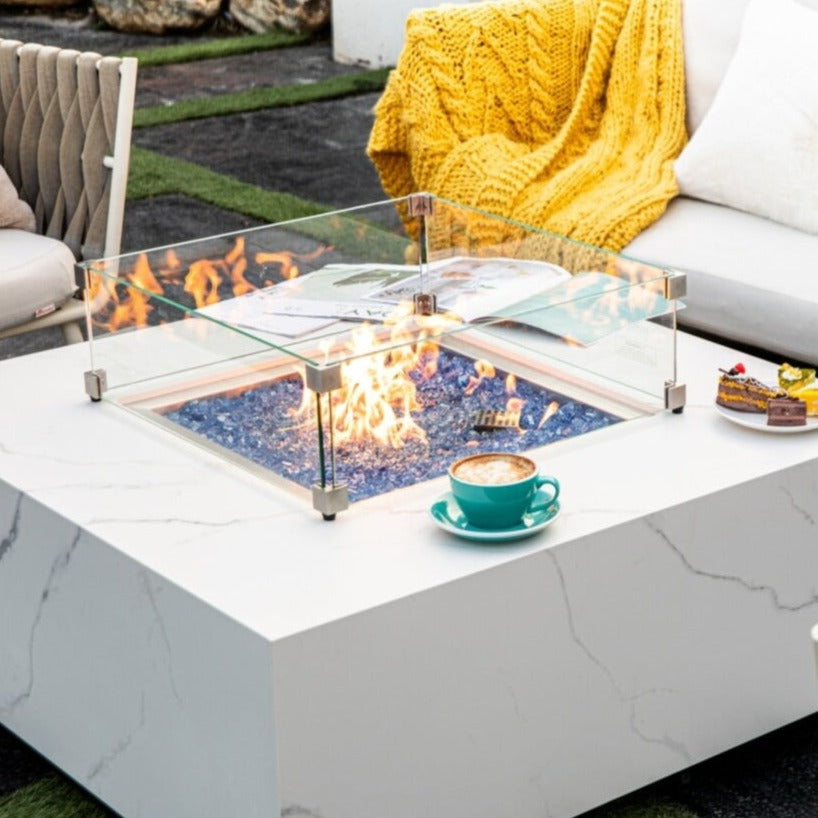 Elementi Fire Bianco Marble Gas Fire Pit Table - Alfresco Heat