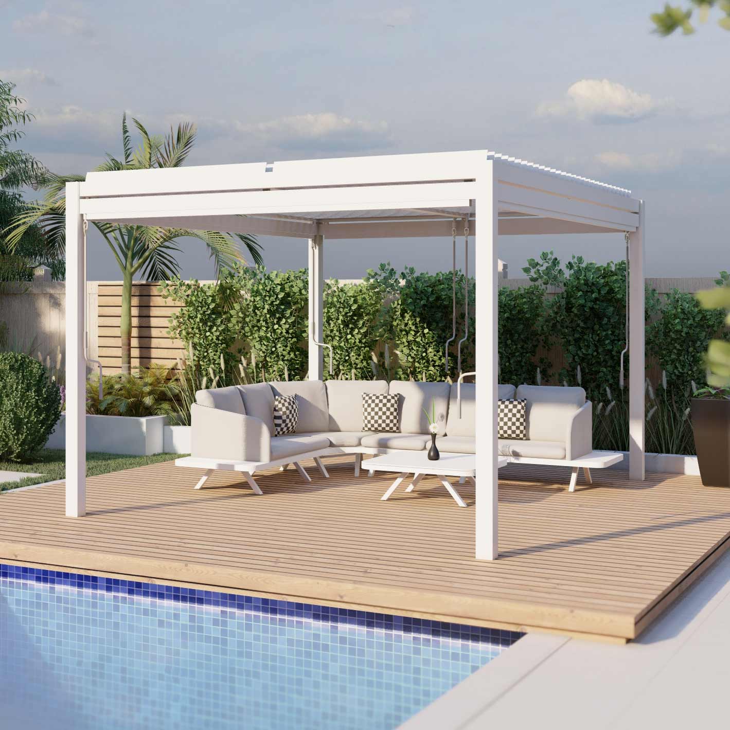 Maze Aluminium Pergola With 4 Drop Sides 3 x3 Metres - Alfresco Heat