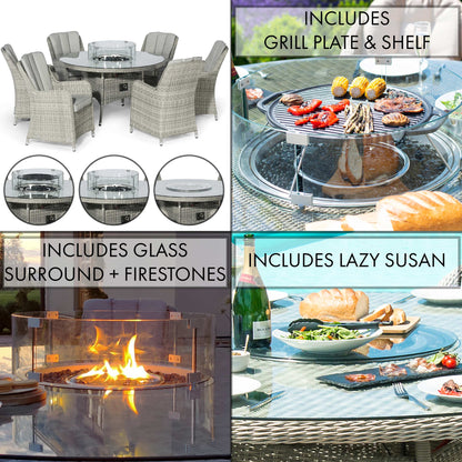 Maze Oxford 6 Seat Round Gas Fire Pit Rattan Dining Set - Alfresco Heat