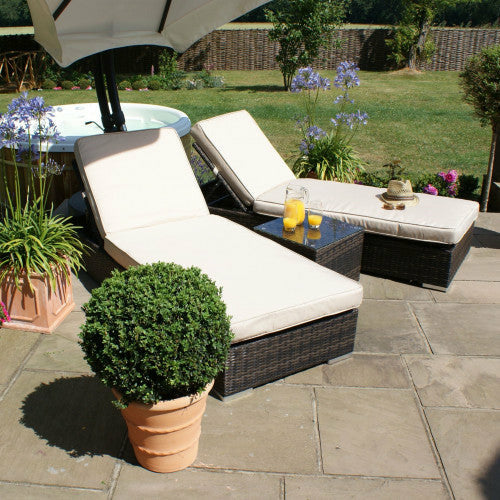Maze Orlando Rattan Double Sun Lounger Set - Alfresco Heat