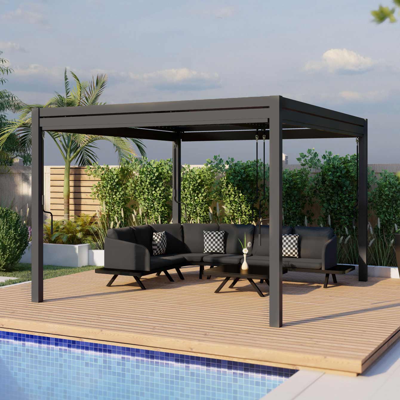 Maze Aluminium Pergola With 4 Drop Sides 3 x3 Metres - Alfresco Heat