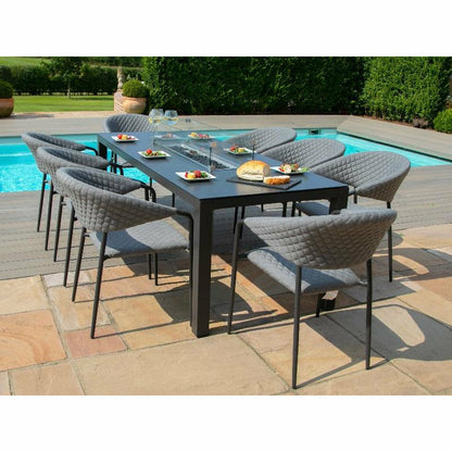 Maze Pebble 8 Seat Dining Gas Fire Pit Table Set With Grill - Alfresco Heat