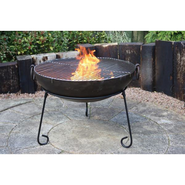 Kadai Steel Fire Pit With Stand and BBQ Grill - Alfresco Heat